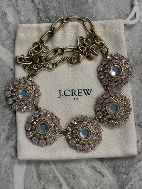 J CREW Gold Floral Crystal Cluster Necklace